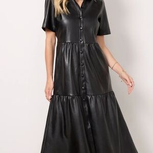 Evereve Black Faux Leather Button-Down Dress